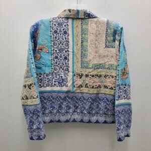 Coldwater Creek Crop Jacket Silk Blazer Mixed Print Patchwork Size M
